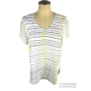 Calvin Klein White Sheer Blouse with Black/Yellow stripes. Oversized Size M